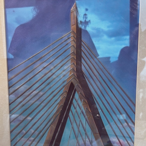 Boston Zakim Bridge with gold frame 19x23" - Picture 1 of 6